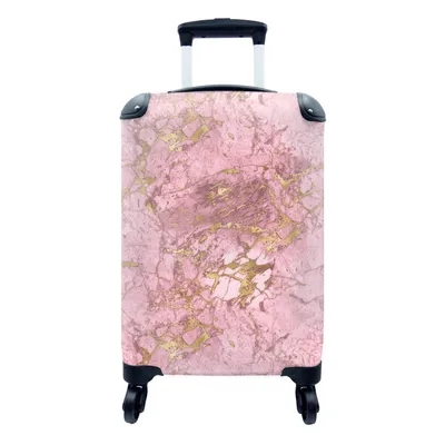 Produktbild von MuchoWow® Koffer Handgepäck Trolley Rollkoffer Kleine Reisekoffer mit 4 Rollen - Gold - Marmor - Rosa - Cabin Size < 55x40x23 cm & 55x40x20 cm - Fotokoffer - Kabinenkoffer - Boardgepäck - Reise-Box - Reisekoffer - Reisegepäck - Koffer mit Bild - Trolley für Kinder