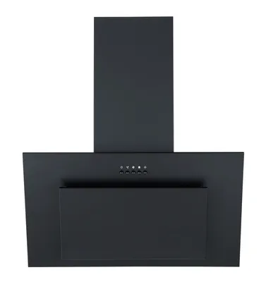 A black range hood is shown against a white background.