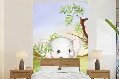 Produktbild von MuchoWow® Fototapete für Wohnzimmer oder Schlafzimmer Wandtapete Vinyl Motivtapete Dschungel - Elefant - Tiere - 160x240 cm - Vinyltapete