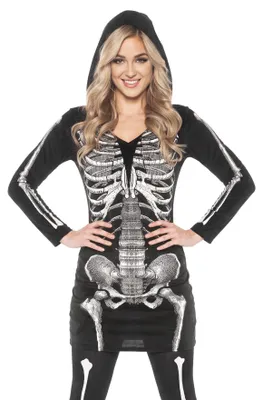 Produktbild von Skelett Kapuzenkleid - Halloween Sensenfrau Kostüm Größe: L