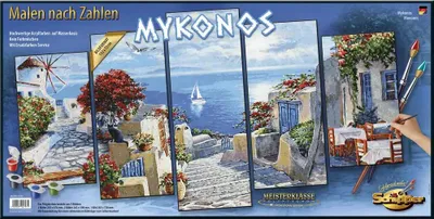 Obrázek produktu pro Schipper 609450797 Malování podle čísel, Mykonos - Malování pro dospělé, včetně štětců a akrylových barev, 5 obrazů, Master Class Polyptych - profesionální edice, 132 x 72 cm