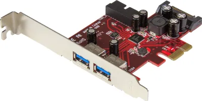 Produktbild von StarTech.com 4 Port USB 3.0 PCI Express-Karte - 2 Externe und 2 Interne mit SATA Power, PCIe, SATA, USB 3.2 Gen 1 (3.1 Gen 1), Full-height / Low-profile, PCI 2.0, Metallisch, Rot, 3 m