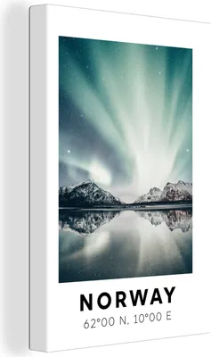 Produktbild von OneMillionCanvasses® - Leinwandbilder - 90x140 cm, Norwegen - Nordlichter - Bergen, Wandbilder Kunstdruck Wanddekoration - Foto auf Leinwand - Gemälde auf Holzrahmen - Wandschmucke - Schlafzimmer