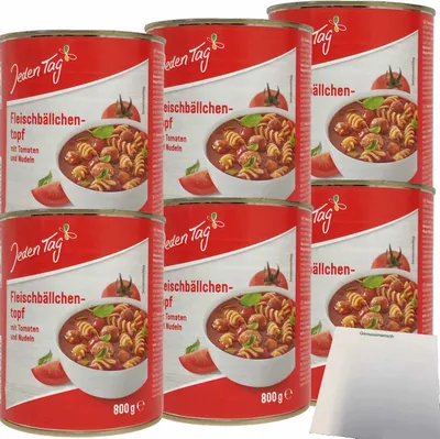 Produktbild von Jeden Tag Fleischbällchen-Topf mit Tomaten und Nudeln 6er Pack (6x800g Dose) + usy Block