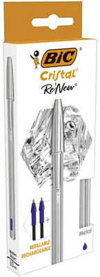 Productafbeelding van Bic Cristal Re New - Bleu 1 Stylo-Bille Cristal Re Nieuw + 2 Opladingen - Pointe Moyenne (1.0Mm)