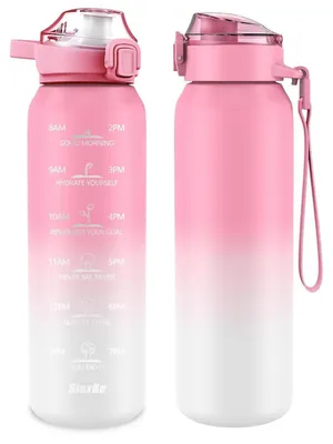 Immagine prodotto di Borraccia in acciaio inossidabile con cannuccia, capacità 700 ml, a doppia parete isolante, a prova di perdite, con 2 tappi, colore rosa e bianco