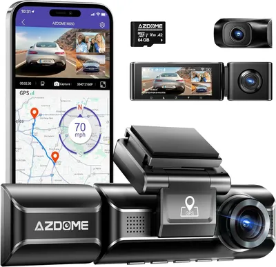 Imagen del producto de Cámara de tablero (dashcam) para coche, con grabación frontal y trasera, resolución 4K/2.5K, GPS y WiFi, tarjeta de 64GB, 3 cámaras de tablero, pantalla IPS de 3,19 pulgadas, visión nocturna, grabación en bucle, ángulo de visión de 170 grados