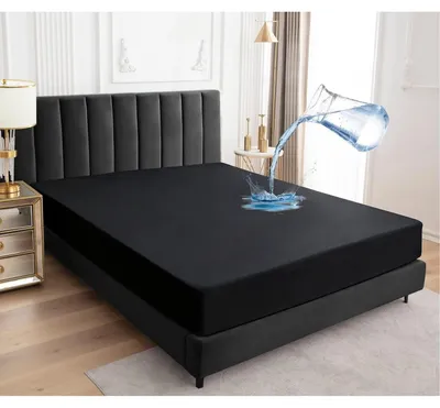 Immagine prodotto di Lenzuolo elasticizzato impermeabile per materasso, protezione per materasso, 90x190 cm, colore nero, altezza 30 cm