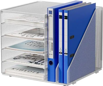 Productafbeelding van Unyqoos® Metalen bureaubenodigdheden organizer, 7 compartimenten – documentenhouder voor A4-format en tijdschriften, 35 x 31 x 29,5 cm