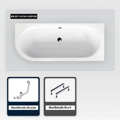Produktbild von Asymmetrische Badewanne - 160 x 75 cm - Rechts - ohne Verkleidung - mit Füßen - Ablaufgarnitur Chrom - AVITA