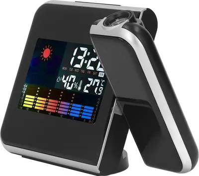 Obrázek produktu pro Meteostanice Hodiny Teplota Vlhkost LCD barevný displej LED podsvícení Funkce Snooze Promítací budík černý bez kabeláže
