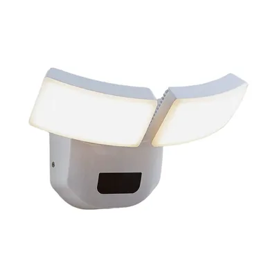 Produktbild von Lindby LED-Außenwandlampe Nikias, 30 cm, Sensor, 2-fl., weiß