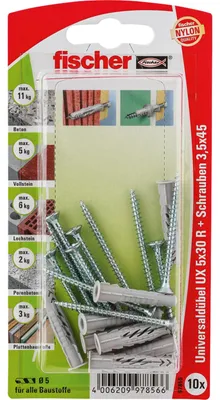 Produktbild von Fischer Universaldübel-Set UX 5.0 x 30 mm - 10 Stück