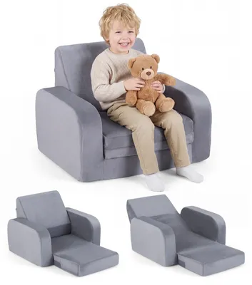 Produktbild von COSTWAY 3 in 1 Kindersofa mit Schlaffunktion, Kindercouch mit abnehmbarem & waschbarem Bezug, Plüsch Spielsofa aus Kristallvelours, Kindersessel