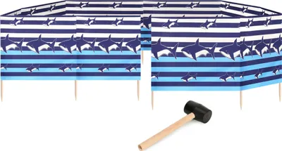 Produktbild von Garronda Strand Windschutz Sichtschutz 15m lang plus Gummihammer GAEX001 (Streifen/Haie, 15 m)
