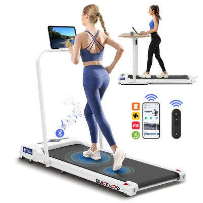 Produktbild von BLACK LORD 4-in-1-Laufband mit Griffstange,faltbares Untertisch-Laufband mit 2,2 PS und Bluetooth-Lautsprecher,LED,Fernbedienung,max.120kg,Weiß