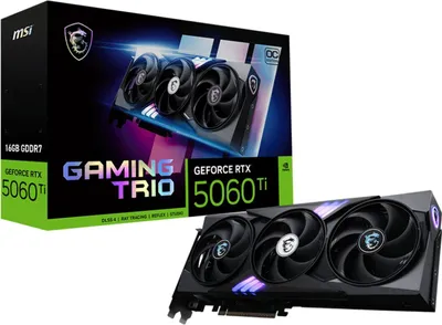 Obrázok produktu pre MSI GAMING GeForce RTX 5060 TI 16G TRIO OC, GeForce RTX 5060 Ti, 16 GB, GDDR7, 128 bit, 7680 x 4320 px, PCI Express x16 5.0