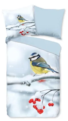 Produktbild von JACK Renforcé Bettwäsche 2 tlg. 135x200cm Winter Vögelchen Blaumeise Schnee