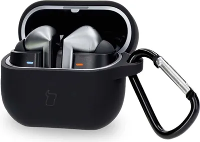 Produktbild von Silikonhülle mit Karabiner für Galaxy Buds 3/3 Pro/3 FE, Bizon Case Headphone Silicone, Schwarz