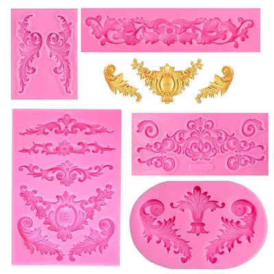 Produktbild von TRANKIELO® - 5 Silikon-Fondantformen - Barock, 3D, Vintage - Ideal für Tortendekoration, Schokolade und Desserts