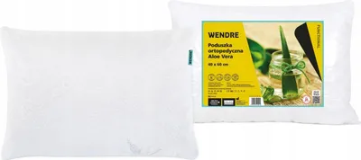 A white pillow is shown next to its packaging, which features an image of aloe vera.