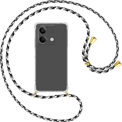 Produktbild von Handykette Backcover-Schutzhülle mit Band (Metall goldfarben) für Xiaomi Redmi Note 13 5G - schwarz/grau/weiß
