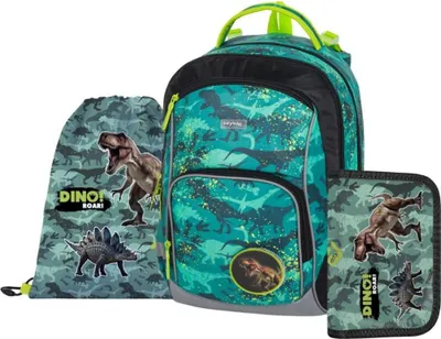 Immagine prodotto di Zaino ergonomico a forma di dinosauro, zaino per la scuola con portamatite e borsa da palestra, OXY GO Dino, verde