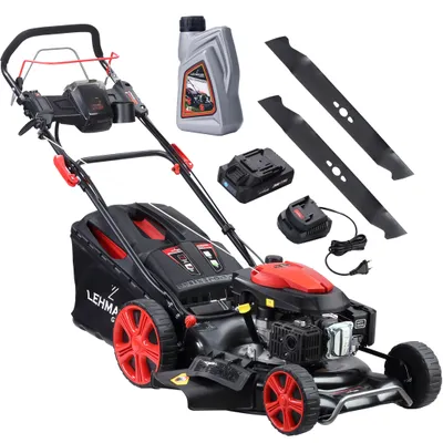 Zdjęcie produktu dla Kosiarka spalinowa LEHMANN LGALM-4053EL, moc 4,0kW, 53 cm szerokości koszenia, 7-stopniowa regulacja wysokości koszenia 25-75 mm, 70-litrowy kosz