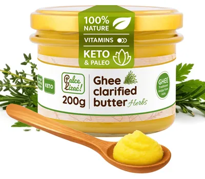 Produktbild von PALCE LIZAĆ Ghee Butter Kräuter 200 g Geklärte | Ayurveda, Laktosefrei, Glutenfrei | Butterreinfett, nur aus der Milch von Weidekühen, Keto