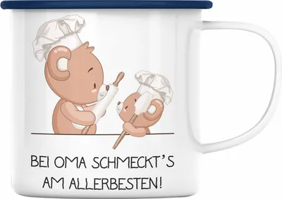 Produktbild von Trendation - Oma Geschenk Geschenkidee von Enkel Enkelin Geburtstag Geschenke Großmutter Emaille Tasse Becher (Blau)