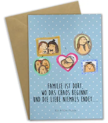 Produktbild von Mr. & Mrs. Panda valentinstagskarte Igel Familie - Blau Pastell - Geschenk, Liebe, Bilder, einladungskarten, Grußkarte, hochzeitskarten, weihnachtskarten, osterkarte