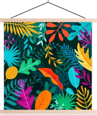 Produktbild von MuchoWow® Textilposter Dschungel - Blätter - Farben - Jungen - Mädchen - Kinder 40x40 cm mit holzfarbenen Rahmen - Posterleiste