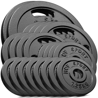 Obrázek produktu pro HS HOP-SPORT 120 KG sada litinových činek 2x20kg + 4x10kg + 4x5kg + 4x2,5kg + 8x1,25kg