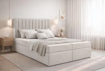 Produktbild von AX LIVING Boxspringbett Bursa 140x200 Beige ohne Topper Bettkasten Komfortbett
