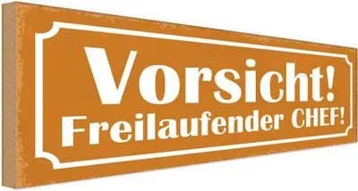 Produktbild von vianmo Holzschild 10x27 cm Vorsicht freilaufender Chef Warnschild Hinweisschild