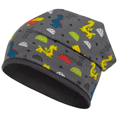 Produktbild von Jungen Mütze Beanie Übergangsmütze Dinosaurier Drachen Krokodil, Grau, Gr. 54-56