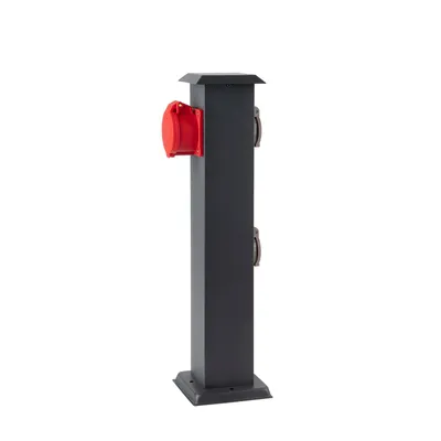 Produktbild von Garten Steckdosensäule Edelstahl IP44, zum Laden von E-Autos, 2x 230V 16A Steckdosen +1x CEE 400V 16A 5-polig, Höhe 50cm, Anthrazit