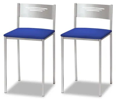2 Küchenhocker mit Rückenlehne, Kunstleder, blau, Sitzhöhe 45 cm