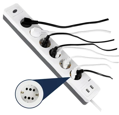 Produktbild von REV COMBINI Steckdosenleiste mit Schalter, Kabel 1,4m, 2X USB, weiß