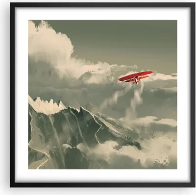 Produktbild von Gerahmtes Poster - Schwarzer Rahmen - Rot Flugzeug Berge - 50x50 cm - Wand Bild - Wanddeko - Wandbilder - Kunstposter - Wandposter - Bilderrahmen - Bilder - Kunstdruck - P2BAC50x50-4854