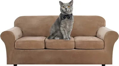 Produktbild von Samt Sofa Schonbezug Soft Stretch Couch Bezug High Elasthan Möbel Protector, 3-Sitzer / 183-244 cm,Khaki