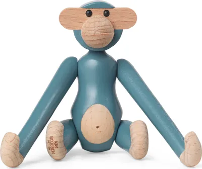 Image de Kay Bojesen - Figurines en bois singe mini H : 9,5 cm, bleu vintage