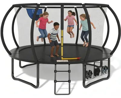 Zdjęcie produktu dla Trampolina – Trampolina do użytku zewnętrznego – średnica 365 cm – maksymalne obciążenie 181 kg – siatka zabezpieczająca – składana – dla dzieci i dorosłych