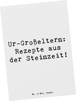 Produktbild von Mr. & Mrs. Panda Designkarte Spruch Ur-Großeltern Rezepte - Weiß - Geschenk, Postkarten, Grußkarte, Lächeln, Familie, Tradition, Kunstkarten, bildkarte, Ahnen, Postkarte