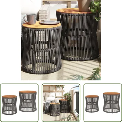 Image de The Living Store Tables d'appoint de jardin 2 pcs. avec plateau en bois Gris Poly Rattan