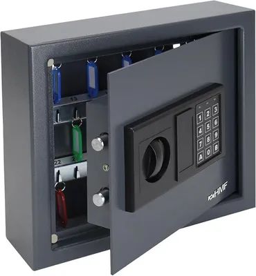 Produktbild von Schlüsseltresor mit Zahlencode, Schlüsselsafe mit Elektronikschloss | 30 Haken | 30 x 28 x 10 cm | Anthrazit