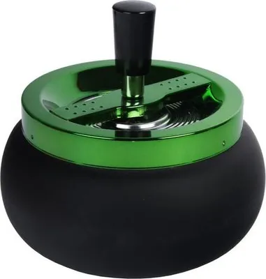 Produktbild von Automatischer Drehaschenbecher Metall 13cm, Schwarz/Grün