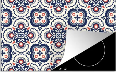 Produktbild von KitchenYeah© Herdabdeckplatte Blumen - Retro - Design , 81x52cm, Küche Deko, Glaskeramikkochfeld Herdabdeckung, Abdeckplatte fùr Kochfeld