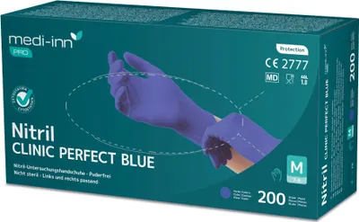 Produktbild von Medi-Inn PRO Clinic Perfect Blue Nitril-Einmalhandschuhe puderfrei (Medium, 200 Stück)