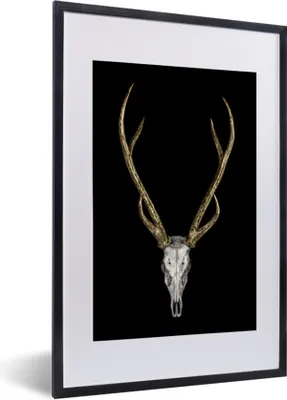 Produktbild von MuchoWow® MuchoWow® Gerahmtes Poster Hirschgeweih gold 40x60 cm - Poster mit zchwarzem Bilderrahmen - Poster in Rahmen